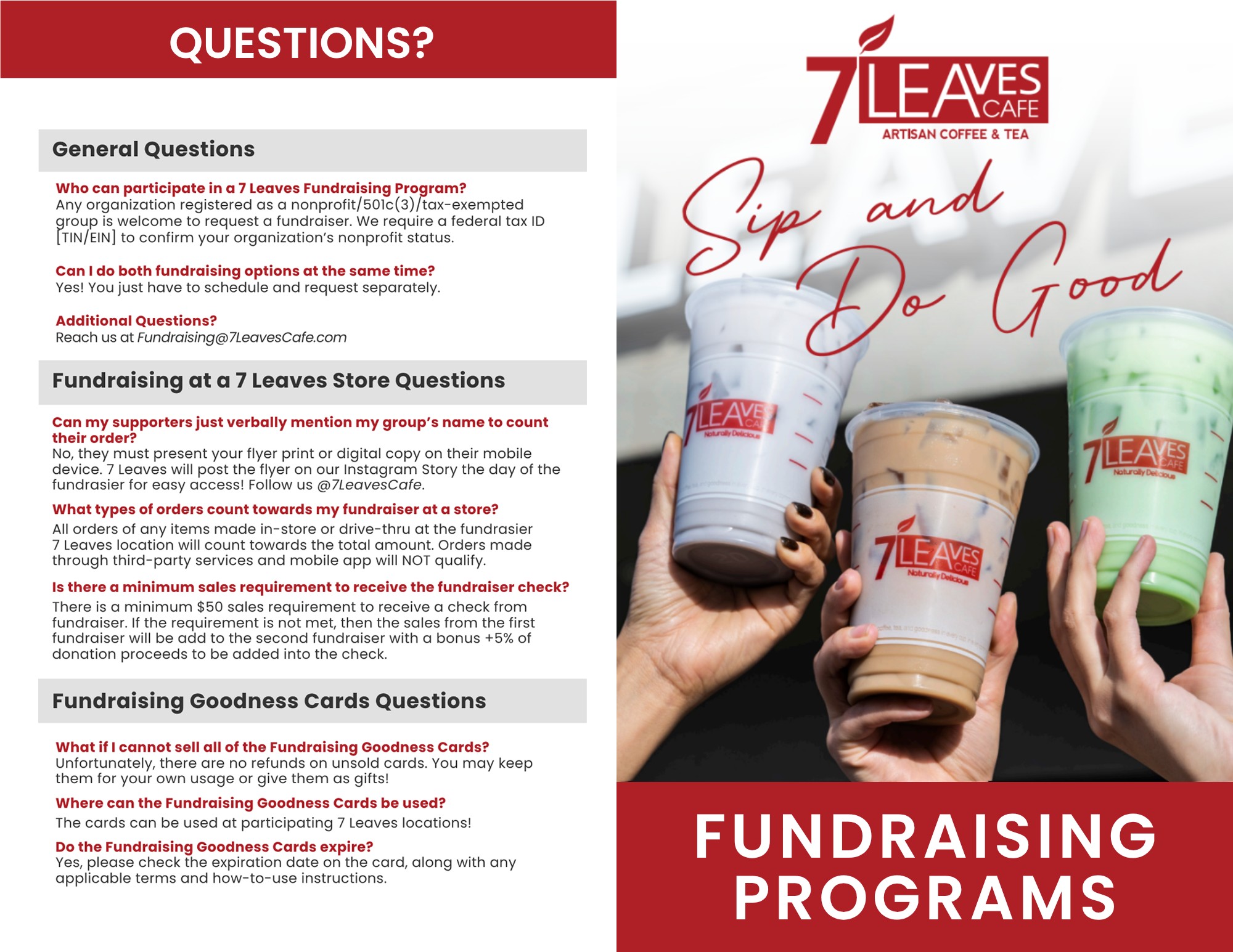 7 Leaves fundraising program — frequently asked questions
